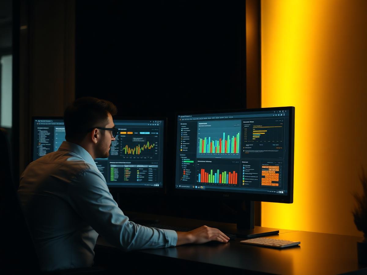 Análise de indicadores de gestão empresarial em ecrãs de computador