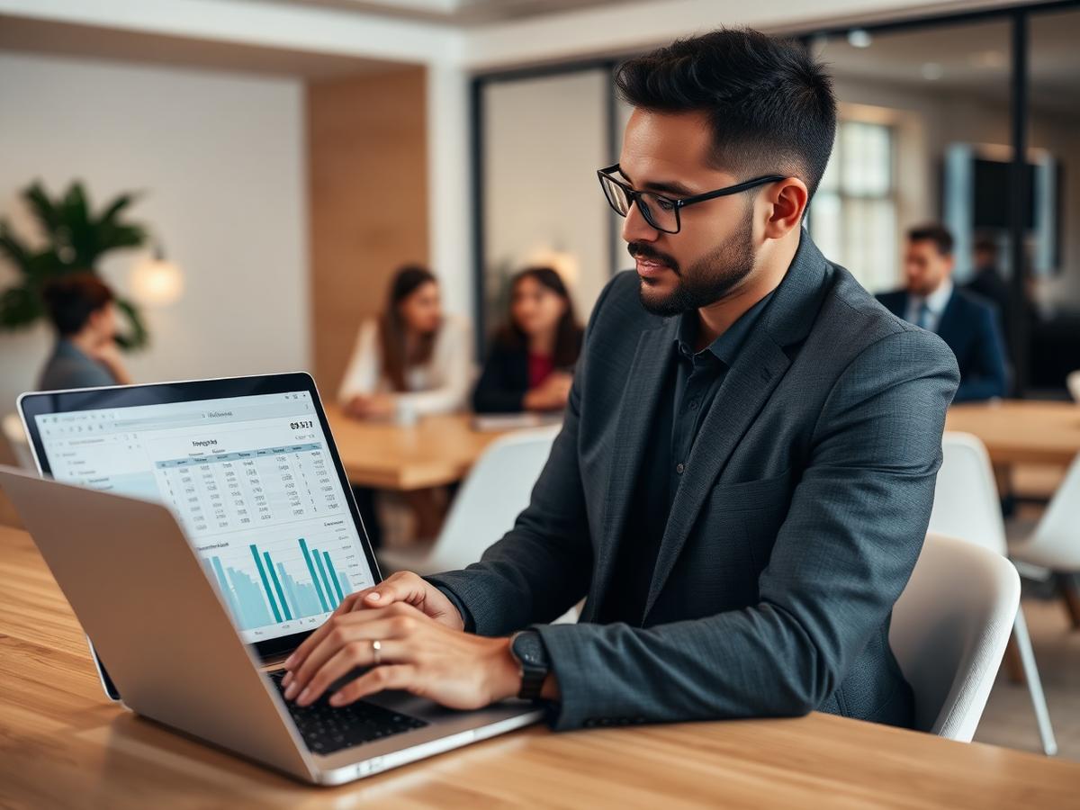Gestor de recursos humanos a analisar dados de assiduidade e salários